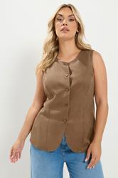 YOURS Plus Size Chocolate Brown Suedette Waistcoat | Yours Clothing 3