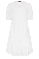 YOURS Curve White Broderie Anglaise Tiered Dress