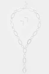 Silver Tone Link Lariat Necklace & Earring Set | Yours Clothing 3