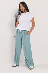 PixieGirl Petite Women's Blue Contrast Waist Wide Leg Trousers | PixieGirl 3