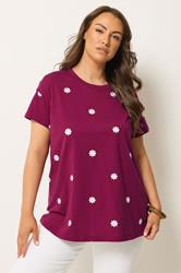 YOURS Plus Size Pink Embroidered Daisy T-Shirt | Yours Clothing 3