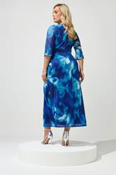 YOURS LONDON Plus Size Blue Abstract Mesh Wrap Dress | Yours Clothing 2