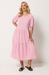 YOURS Plus Size Pink Polka Dot Tiered Dress | Yours Clothing 1