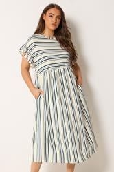 YOURS Plus Size Ivory White Stripe Frill Sleeve Dress | Yours Clothing 3