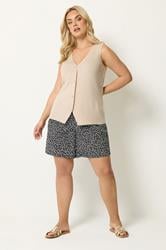 YOURS Plus Size Black Ditsy Floral Shorts | Yours Clothing 1