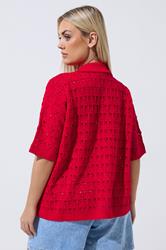 LIMITED COLLECTION Plus Size Red Crochet Shirt | Yours Clothing 2