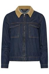 PixieGirl Petite Women's Indigo Blue Contrast Collar Trucker Jacket | PixieGirl 5