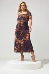 YOURS LONDON Plus Size Brown Floral Square Neck Maxi Dress | Yours Clothing 3