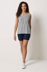 M&Co 2 PACK Navy Blue Floral Cotton Sleeveless Henley Tops | M&Co 2