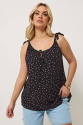YOURS Plus Size Black Ditsy Floral Vest Top | Yours Clothing 3
