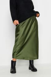 YOURS Plus Size Olive Green Satin Midi Skirt | Yours Clothing