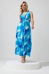 YOURS LONDON Plus Size Blue Abstract Knot Detail Dress | Yours Clothing 1