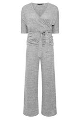 PixieGirl Petite Women's Set Grey Marl Wrap Top & Wide Leg Trousers | PixieGirl 7