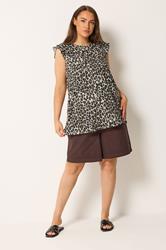 YOURS Plus Size Brown Leopard Frill Sleeve Vest Top | Yours Clothing 1