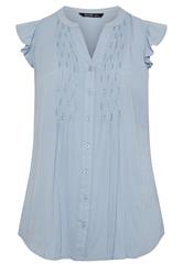 YOURS Curve Blue Sleeveless Pintuck Top