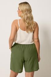 YOURS Plus Size Khaki Green Crochet Drawstring Shorts | Yours Clothing 2