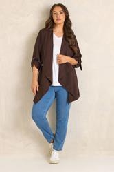 EVANS Plus Size Brown Lightweight Waterfall Jacket | Evans 1