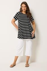 Yours Plus Size Black Stripe Ribbed Swing T-Shirt | Yours Clothing 1