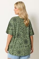 YOURS Plus Size Green Summer Print Boxy T-Shirt | Yours Clothing 2