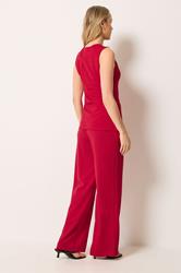LTS Tall Women's Set Bright Red Textured Waistcoat & Wide Leg Trousers | Long Tall Sally 3