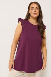 YOURS Plus Size Purple Broderie Frill Vest Top | Yours Clothing 3