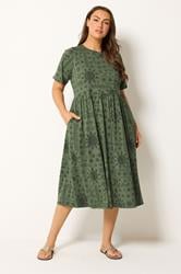YOURS Plus Size Khaki Green Mixed Floral Throw on Smock Dress | Yours Clothing 3