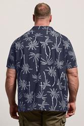 BadRhino Big & Tall Navy Blue Palm Tree Print Short Sleeve Shirt | BadRhino 4