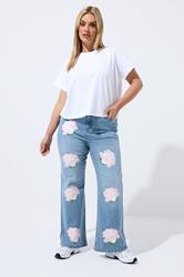 LIMITED COLLECTION Plus Size Blue Rose Printed Jeans | Yours Clothing 1