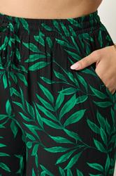 YOURS Plus Size Black & Green Leaf Print Crinkle Beachwear Wide Leg Trousers | Yours Clothing 4