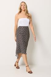 LTS Tall Women's Chocolate Brown Polka Dot Dipped Hem Mesh Midi Skirt | Long Tall Sally 3