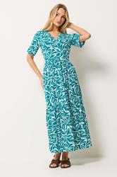 M&Co Teal Green Abstract Print Tiered Cotton Maxi Dress | M&Co 1