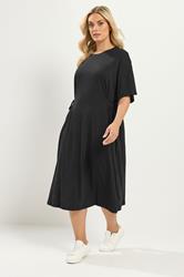 YOURS Plus Size Black Front Tie Midi Dress | Yours Clothing 1