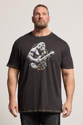 D555 Big & Tall Washed Black Gorilla Guitar Print T-Shirt | BadRhino 3