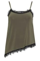 PixieGirl Petite Khaki Green Lace Trim Asymmetric Vest Top