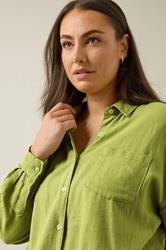 EVANS Plus Size Set Chartreuse Green Linen Shirt & Trouser | Evans 4