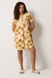 M&Co Yellow Floral Print Notch Neck Mini Dress | M&Co 1