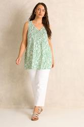 EVANS Plus Size Green Ikat Print Sleeveless Henley Top | Evans 2