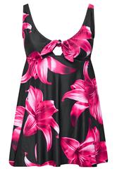 YOURS Plus Size Black Floral Knot Front Tankini Top | Yours Clothing 5