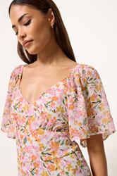 PixieGirl Petite Women's Pink Floral Chiffon Midi Dress | PixieGirl 5