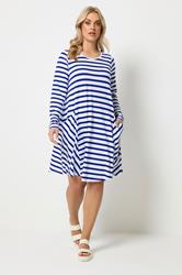 YOURS Plus Size Blue Stripe Drape Pocket Dress | Yours Clothing 3