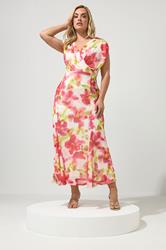 YOURS LONDON Plus Size White Floral Mesh Godet Hem Wrap Dress | Yours Clothing 1