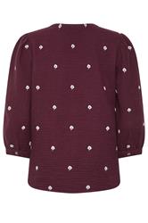 M&Co Berry Purple Floral Embroidered Cotton Blouse | M&Co 6