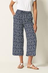 M&Co Navy Blue Abstract Print Wide Leg Culottes | M&Co 1