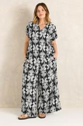 EVANS Plus Size Black Abstract Print Frill Neck Blouse | Evans 1