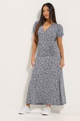 M&Co Petite Navy Blue Floral Print Maxi Wrap Dress | M&Co 3