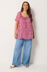 YOURS Curve Pink Geometric Ikat Print Pintuck Blouse | Yours Clothing 1