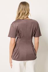 LTS Tall Women's Mocha Brown Pleated Detail Top | Long Tall Sally 2