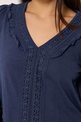 M&Co Petite Navy Blue Frill Cotton Blouse | M&Co 4