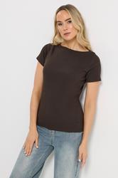 LTS Tall Women's Chocolate Brown Boat Neck T-Shirt | Long Tall Sally 3