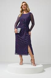 YOURS LONDON Plus Size Navy Blue Polka & Pink Dot Knot Dress | Yours Clothing 3